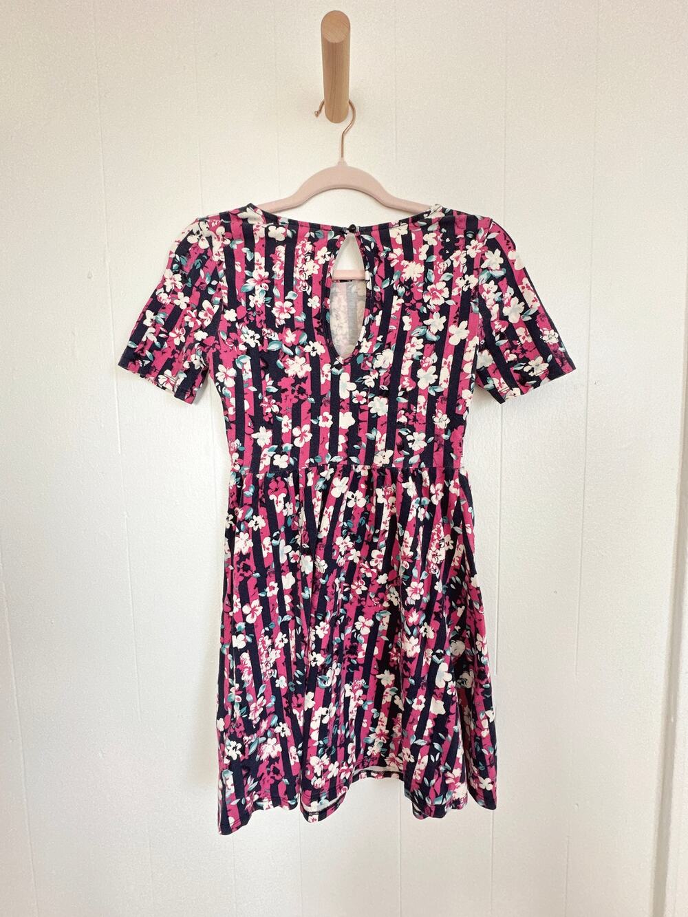 VTG 90s Forever 21 Floral Stripe Keyhole Mini Dress S Whimsigoth Indie Sleaze